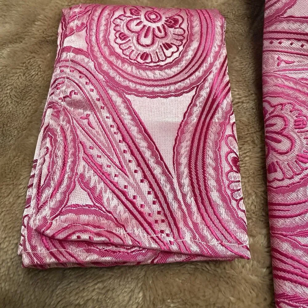 Barry Wang Paisley Woven Men’s Tie Pink Necktie Pocket Square Wedding Formal NWT
